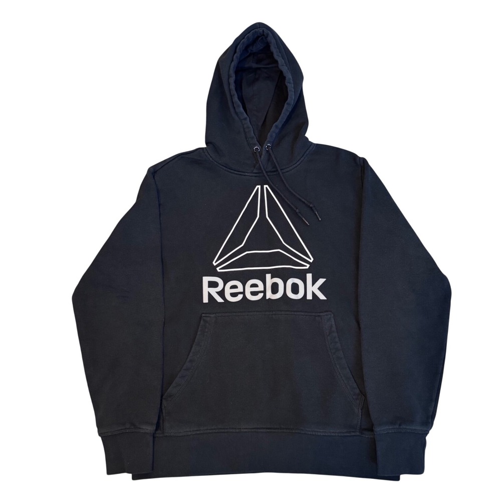 Reebok Black Hoodie Sweatshirt Men's Size Small w/ White Delta Logo Cotton Blend